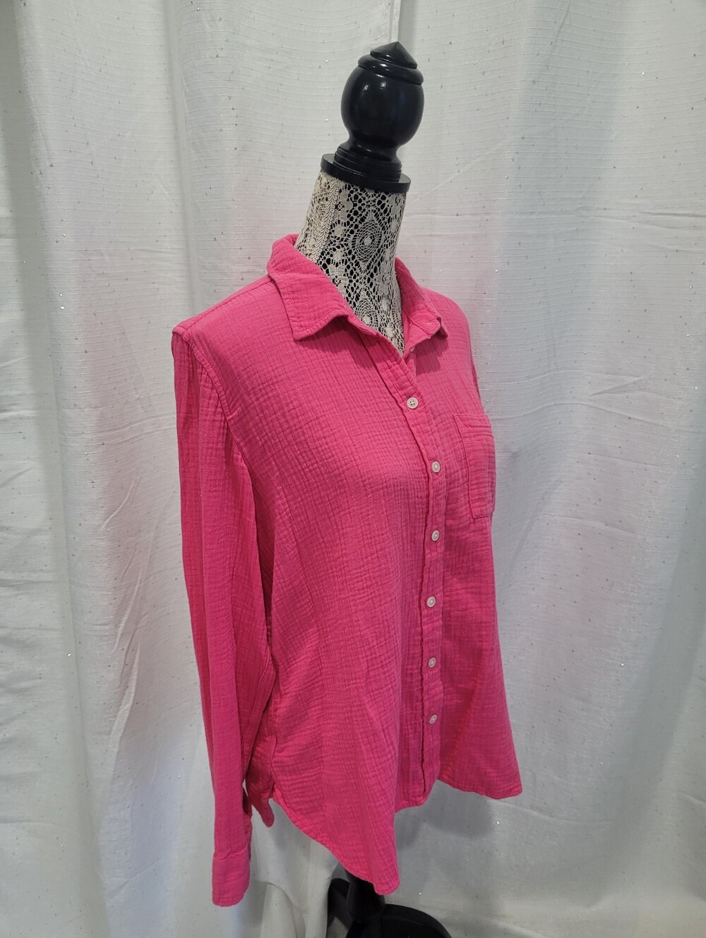 J.Crew Double-Gauze Button-Up Shirt Size Large Hot Pink - Picture 5 of 10